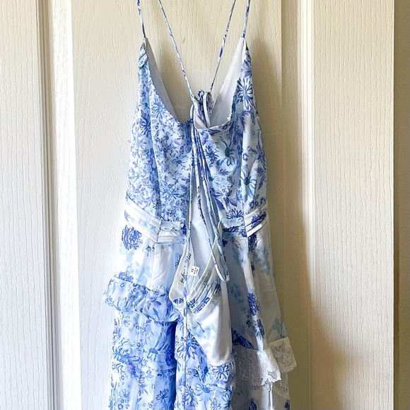 For Love & Lemons Rosalyn Maxi Dress Lace Patchwork Blue XS EUC - Picture 6 of 13